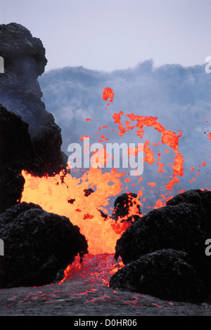 Lava Erupting From Spatter Cones within Pu'u O'o Vent Stock Photo