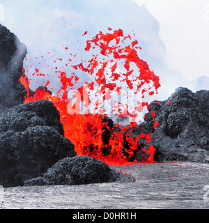 Lava Erupting From Spatter Cones within Pu'u O'o Vent Stock Photo