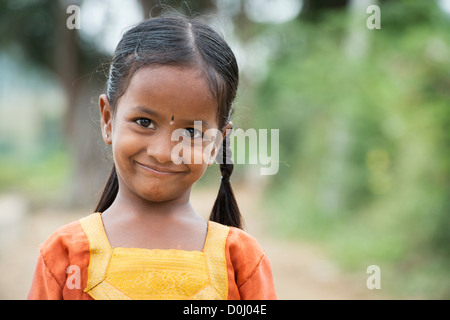 Young Smiling happy Indian girl. Andhra Pradesh. India Stock Photo