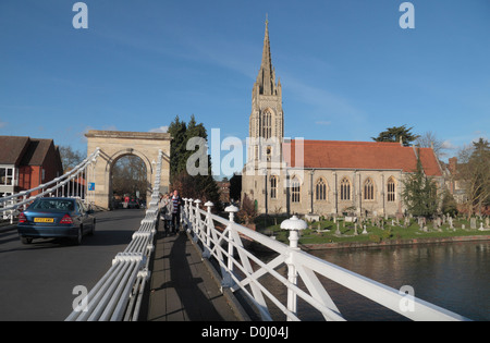 Marlow Bridge and All Saints Parish Church in Marlow, Buckinghamshire, UK. Stock Photo