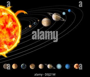 Digital Illustration of the Sun and Nine Planets of Our Solar System ...