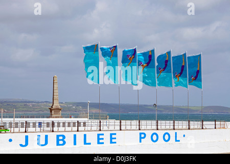 The Jubilee Pool in Penzance decorated with special flags for the Queen's Diamond Jubilee. Stock Photo