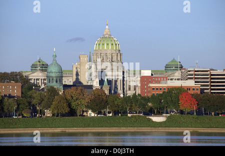 The Capitol Dome of Harrisburg, the capital of Pennsylvania, in autumn, along the Susquehanna River Stock Photo