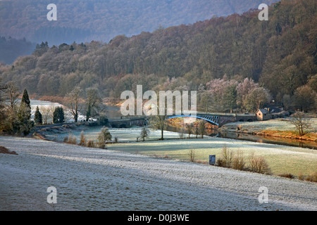A view toward Bigsweir Bridge in the lower Wye Valley. Stock Photo