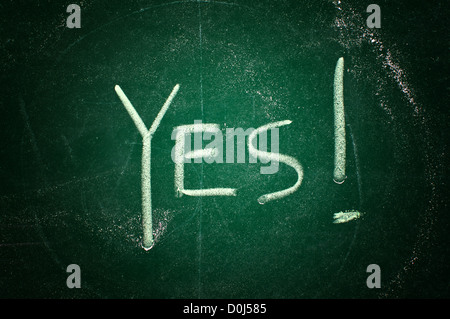Yes concept; word written with chalk on the green board Stock Photo