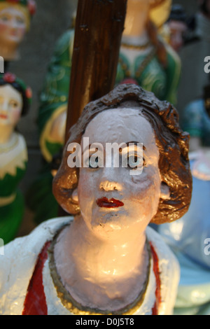 In the dry berth under Cutty Sark is the largest collection of merchant navy figureheads in the world. Stock Photo