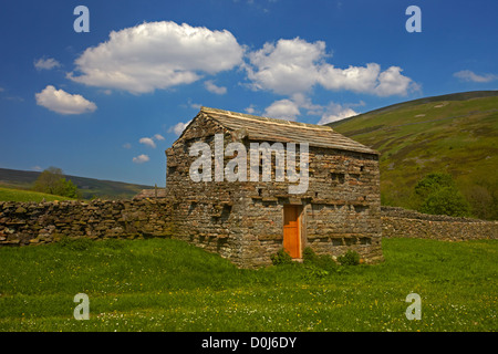 A stone barn used for storing hay to be used for winter feed for livestock in Swaledale. Stock Photo