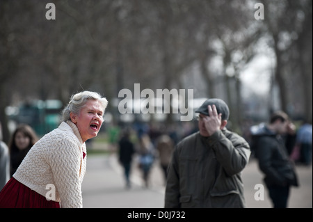 A woman speaking at Speakers Corner in Hyde Park in London. Stock Photo