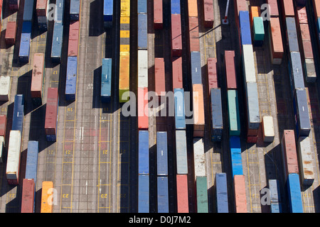 An aerial view of shipping containers at Southampton Docks. Stock Photo