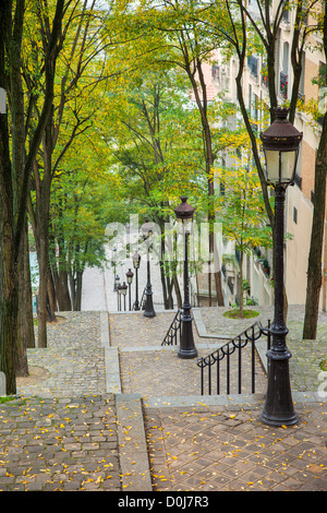 The long steps to Sacre Coeur in Montmartre, Paris France Stock Photo