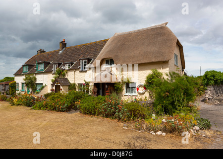 Thatched cottages in Porlock Weir, Exmoor National Park. Stock Photo