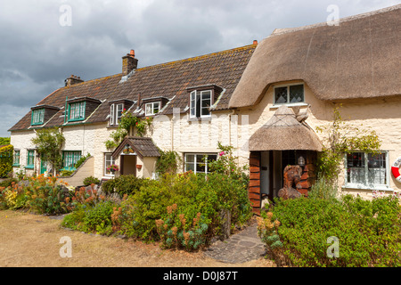 Thatched cottages in Porlock Weir, Exmoor National Park. Stock Photo