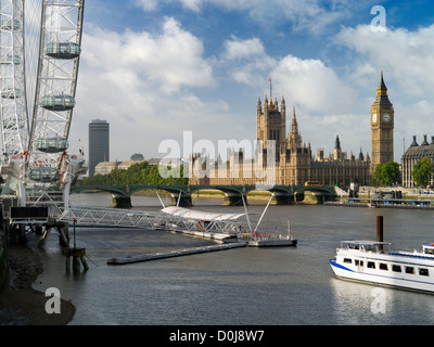 A view toward the London Eye and Parliament on an early autumn morning. Stock Photo