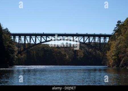 French King Bridge, a large steel-frame arch bridge built in 1931/32,  spans the Connecticut River in Northfield Massachusetts . Stock Photo