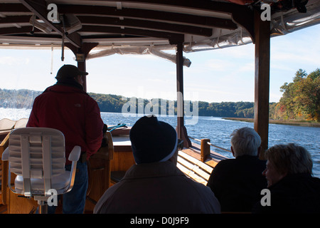Tourist cruise boat travels along the Connecticut River near Northfield, Massachusetts. Stock Photo