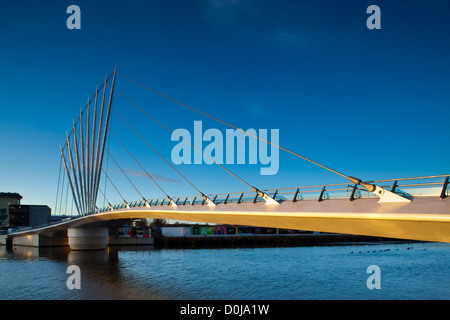Swing bridge located near Media City UK on the Salford Quays in the city of Salford near Manchester Old Trafford. Stock Photo