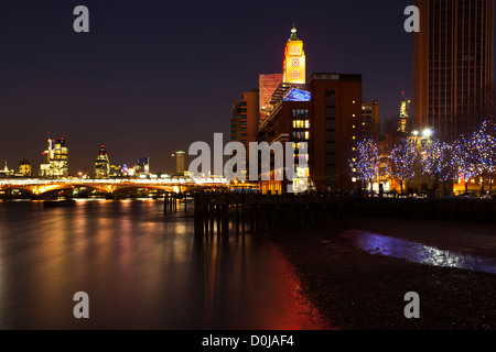 The OXO Tower viewed from upstream of the River Thames. Stock Photo