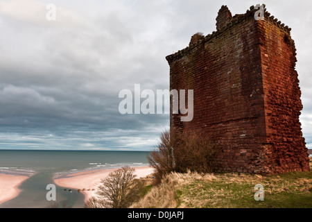 A view of the Red Castle at Lunan in Angus. Stock Photo