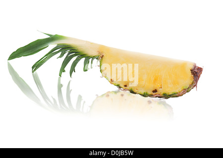 quarter cut of ripe whole pineapple isolated on white background Stock Photo