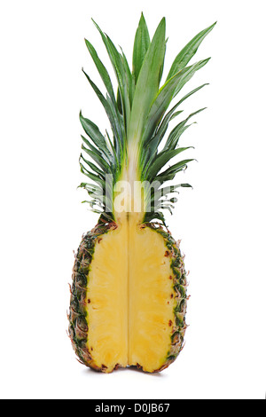ripe whole pineapple with a quarter cut isolated on white background Stock Photo