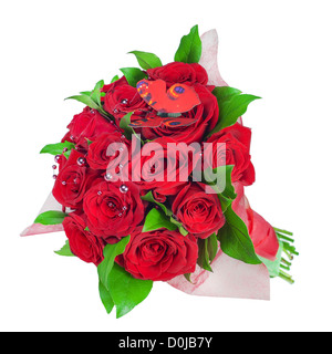 colorful flower bouquet from red roses a isolated on white background Stock Photo