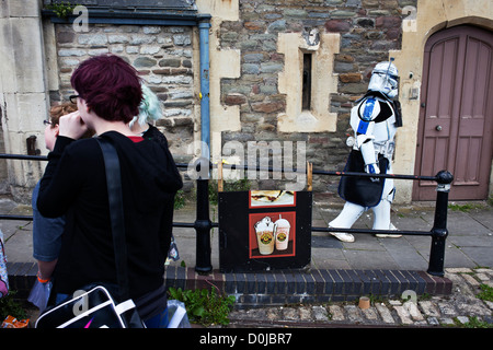 A man dressed as a stormtrooper at Temple Meads in Bristol. Stock Photo