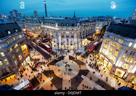 Looking down on the New Oxford Circus crossing at sunset. Stock Photo