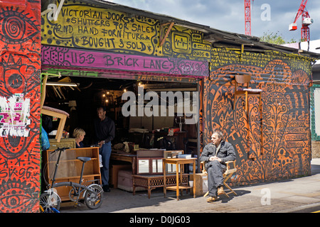 Second hand shop in Brick Lane in London. Stock Photo