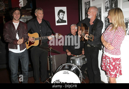 The Quarrymen' Rod Davis Len Garry and Colin Hanton with Aaron Johnson and Sam Taylor-Wood The launch of 'This Boy: John Stock Photo