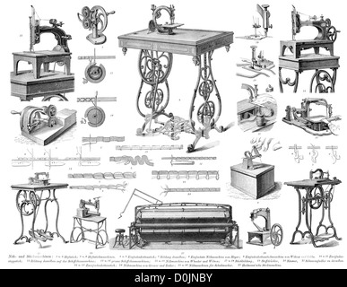 Collection of machines from the industrial revolution, including old Sewing  machines Stock Photo
