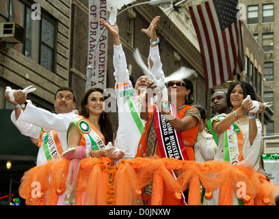 Indian actress Preity Zinta and Prime Minister of Trinidad and Tobago, Kamala Persad Bissessar India Day Parade on Madison Stock Photo