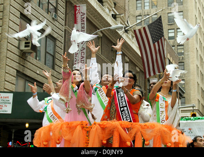 Indian actress Preity Zinta and Prime Minister of Trinidad and Tobago, Kamala Persad Bissessar India Day Parade on Madison Stock Photo