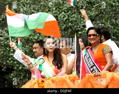 Indian actress Preity Zinta and Prime Minister of Trinidad and Tobago, Kamala Persad Bissessar India Day Parade on Madison Stock Photo