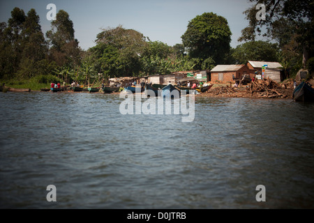 Lake Victoria fishing village scene - Bussi Island, Uganda, East Africa Stock Photo