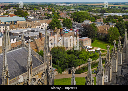 View of Ely from the cathedral tower looking East. Stock Photo