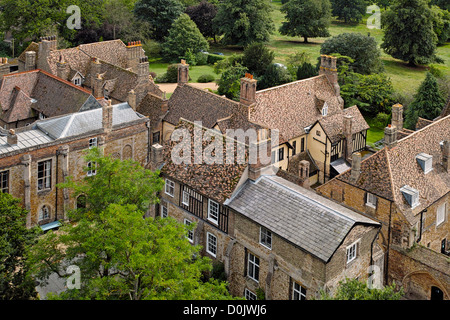 The view over Prior's House and Choir House from the rooftop of Ely Cathedral. Stock Photo