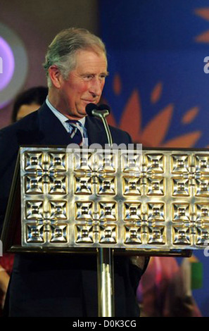 Prince Charles, Prince of Wales delivers a speech during the Opening Ceremony for the Delhi 2010 Commonwealth Games at Stock Photo