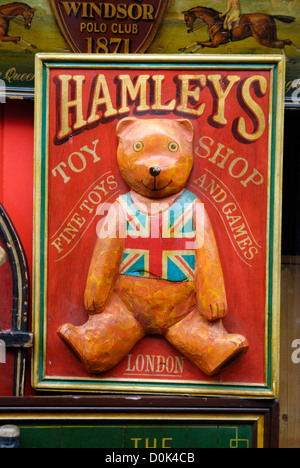 An antique Hamleys toy shop sign for sale in Portobello market. Stock Photo