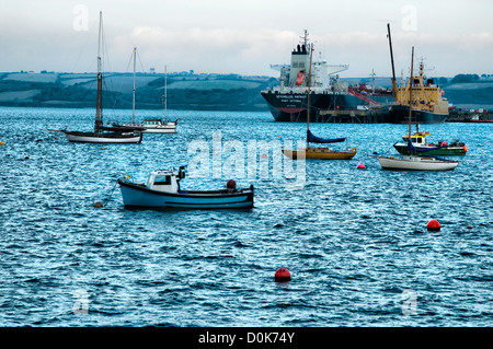 Boats moored in Falmouth harbour. Stock Photo