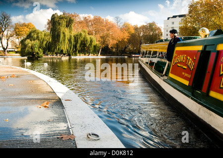 A barge on the Regent's Canal at Little Venice. Stock Photo