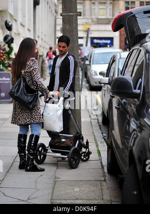 Footballer Mikel Arteta and wife Lorena Bernal in central Liverpool after the announcement that Arteta has committed his future Stock Photo