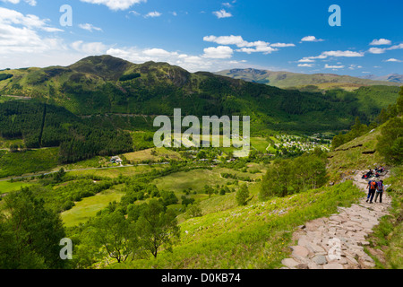 Walking trail up to Ben Nevis with Glen Nevis in the background. Stock Photo