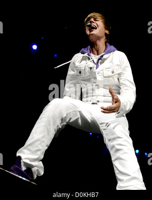 Justin Bieber performs during the 'My World' tour at the Air Canada Centre. Toronto, Canada. Stock Photo