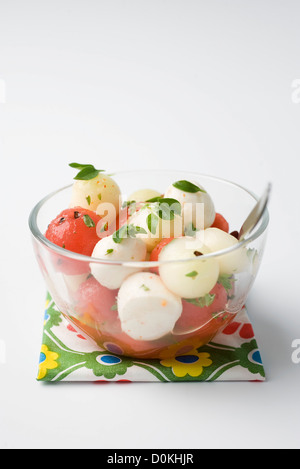 Watermelon with buffalo mozzarella Stock Photo