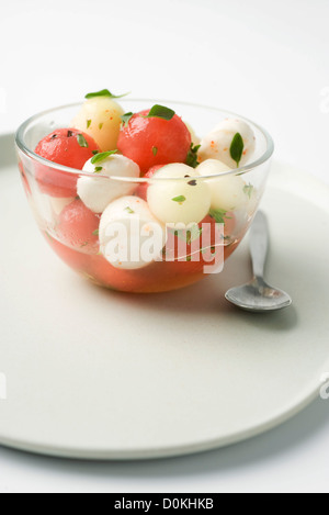 Watermelon with buffalo mozzarella Stock Photo