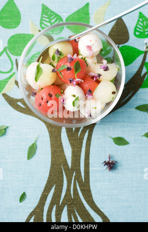 Watermelon with buffalo mozzarella Stock Photo