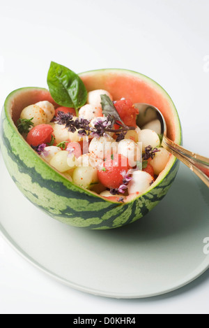 Watermelon with buffalo mozzarella Stock Photo