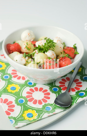 Watermelon with buffalo mozzarella Stock Photo