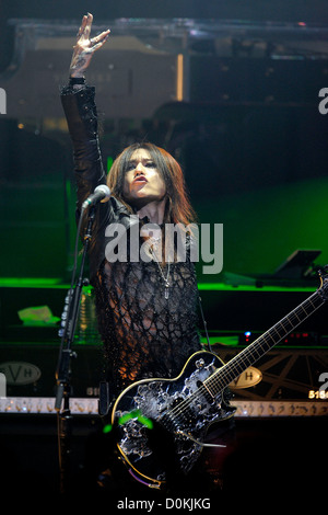 Yune 'Sugizo' Sugihara of 'X Japan' performing on stage at Massey Hall. Toronto, Canada - 07.10.10 Stock Photo
