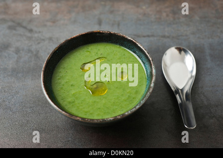 Spinach soup with rosemary oil Stock Photo